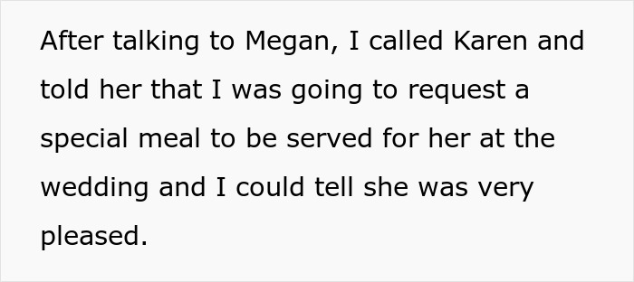 Text on a white background describing a bride’s plan to serve a special meal as revenge on controlling mother-in-law at wedding. Text on a white background describing a bride’s plan to serve a special meal as revenge on controlling mother-in-law at wedding.