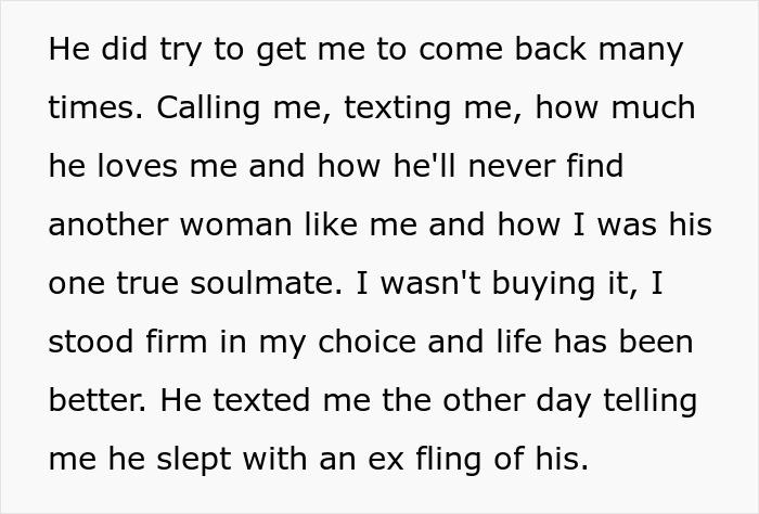 Text showing a woman describing how her boyfriend of 2 months wanted a nanny with benefits, not a partner.