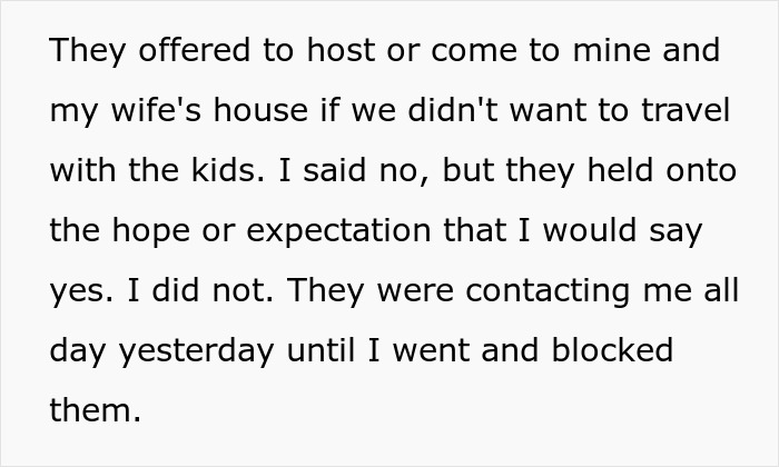 Text on white background about estranged parents expecting to meet grandkids but son says no and blocks them after 20 years of neglect.