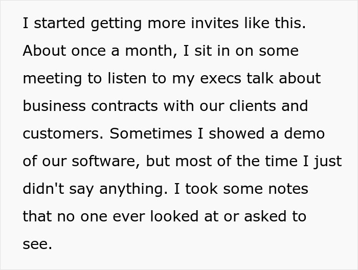 Text explaining a female software developer invited to client meetings by her boss to be a pretty face, feeling gobsmacked. Text explaining a female software developer invited to client meetings by her boss to be a pretty face, feeling gobsmacked.