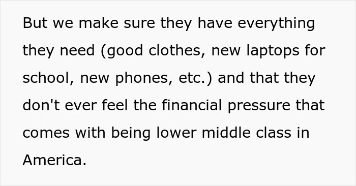 Text excerpt about avoiding financial pressure in lower middle class America, relating to choosing nose job over kids college funds.