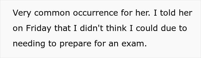 Text excerpt about a lady expecting free babysitting on demand and being shocked when her younger sister says no.