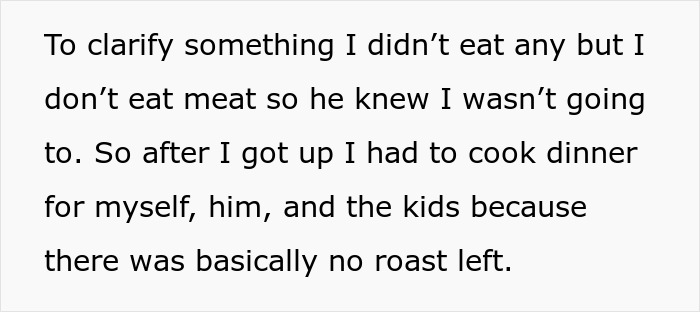 Text about wife shocked after husband gives away cooked roasts she spent hours preparing, no roast left for dinner. Text about wife shocked after husband gives away cooked roasts she spent hours preparing, no roast left for dinner.