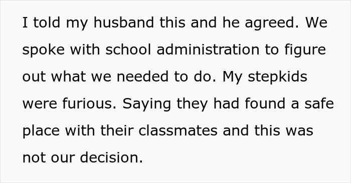 Woman asking stepchildren about attending home or boarding school, discussing concerns with husband and school administration.