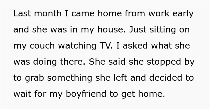 Text excerpt describing a guy&rsquo;s sister secretly given a key to girlfriend&rsquo;s house, causing girlfriend&rsquo;s furious reaction.