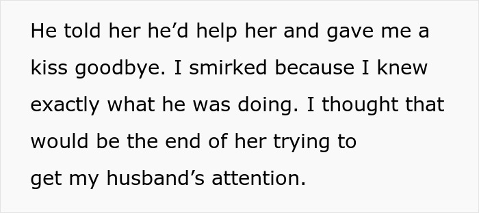 Text excerpt showing a woman’s petty revenge on her husband’s coworker who tried to seduce him. Text excerpt showing a woman’s petty revenge on her husband’s coworker who tried to seduce him.
