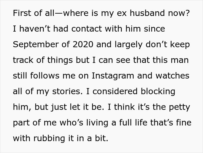 Text excerpt from an inspiring 5 year update after leaving her cheating husband, reflecting on moving on and self-worth. Text excerpt from an inspiring 5 year update after leaving her cheating husband, reflecting on moving on and self-worth.