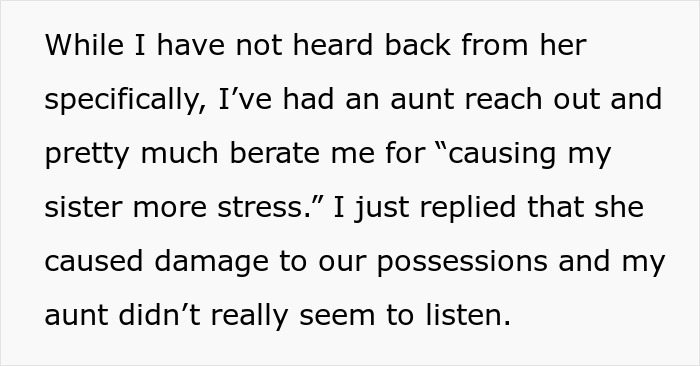 Text excerpt showing a woman explaining conflicts after deciding to destroy her child&rsquo;s Christmas presents over charity concerns.