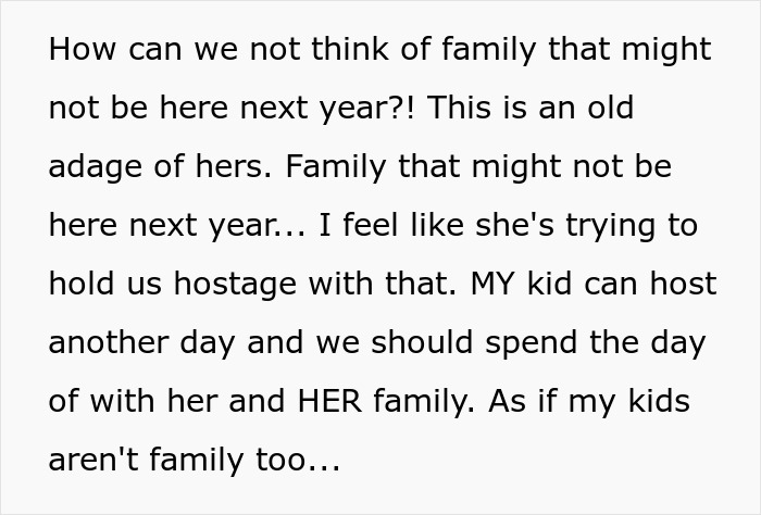 Text discussing family tension over Thanksgiving plans, focusing on a woman and her mother-in-law&rsquo;s conflict.