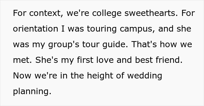 Text excerpt about college sweethearts now in the height of wedding planning amid dating rule conflict and cheating claims. Text excerpt about college sweethearts now in the height of wedding planning amid dating rule conflict and cheating claims.