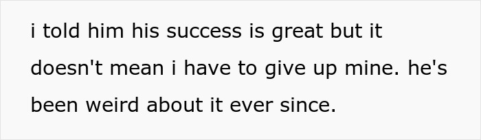 Text message screenshot discussing a woman refusing to quit job after husband&rsquo;s promotion despite family pressure.