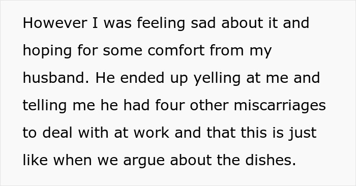 Text excerpt showing a wife feeling sad and husband yelling about work struggles, highlighting emotional conflict.