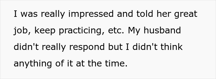 Text excerpt showing a parent impressed with daughter's progress while husband remains unresponsive about nanny's Spanish lessons.