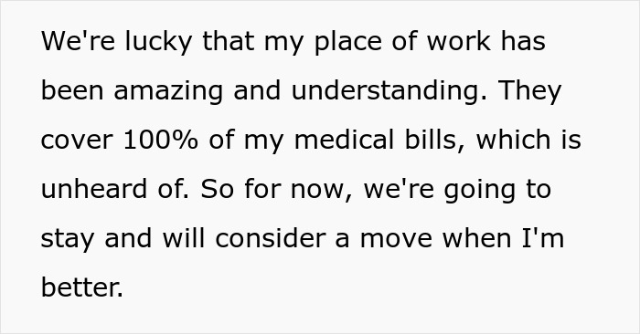 Text about a woman’s work covering medical bills and planning to stay until she recovers from illness. Text about a woman’s work covering medical bills and planning to stay until she recovers from illness.
