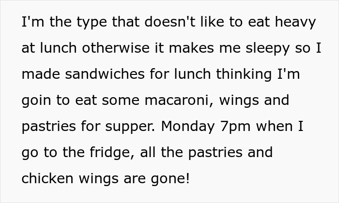 Text about a man upset with his girlfriend after she eats all the leftovers causing weight gain concerns.