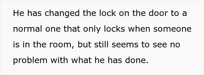 Text excerpt about husband changing locked office door lock, making pregnant wife suspicious due to his defensive behavior.