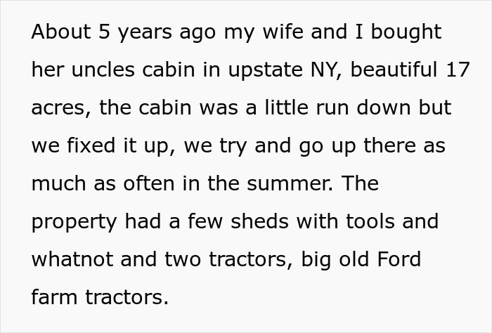 Text describing a family story involving an inherited tractor and a toxic MIL causing conflict over it.