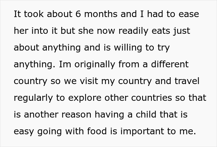 Text excerpt about easing a picky eater into new foods, emphasizing importance of an easygoing child with food for travel and family reasons. Text excerpt about easing a picky eater into new foods, emphasizing importance of an easygoing child with food for travel and family reasons.