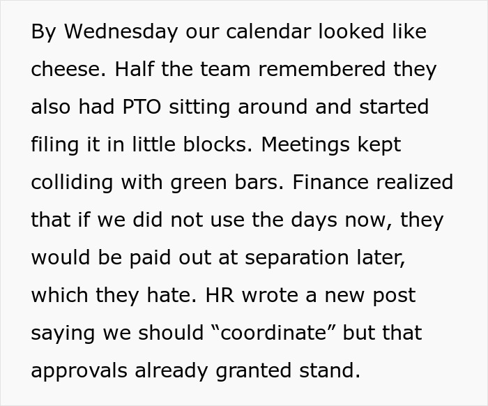 Office Left In Chaos After Ridiculous PTO Rules Are Announced: "Our Calendar Looked Like Cheese"