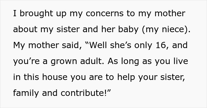 Text discussing concerns about a 16-year-old teen with a baby and the 18-year-old sister called to help with parental responsibilities. Text discussing concerns about a 16-year-old teen with a baby and the 18-year-old sister called to help with parental responsibilities.