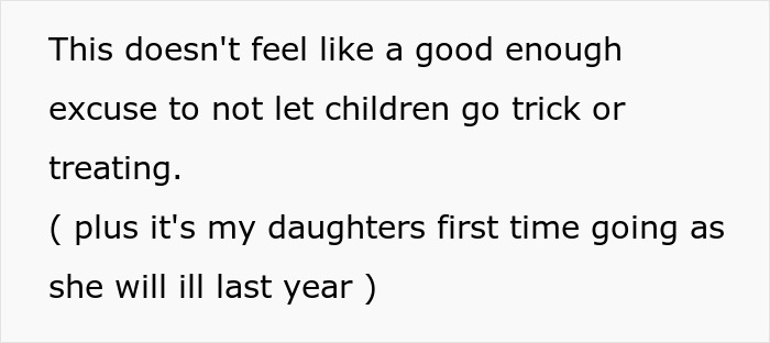 Text message expressing frustration over not allowing kids to go trick or treating on Halloween.