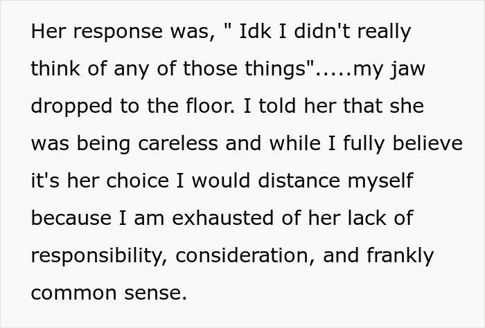 Text message expressing frustration with an irresponsible friend&rsquo;s bad decisions and lack of common sense.