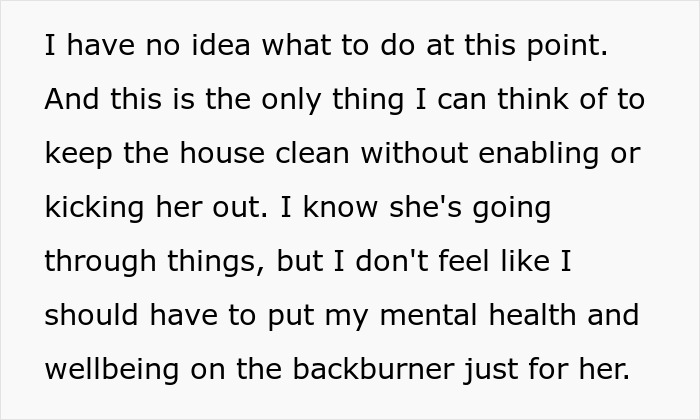 Text expressing frustration about maintaining a clean house after spotting roaches following sister's move-in.