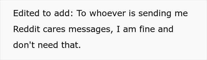 Text on a white background stating an update about not needing Reddit cares messages, related to rejection sensitive dysphoria.