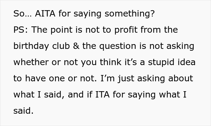Text discussing if saying something about birthday money in a family chat makes the speaker the a*****e or not.