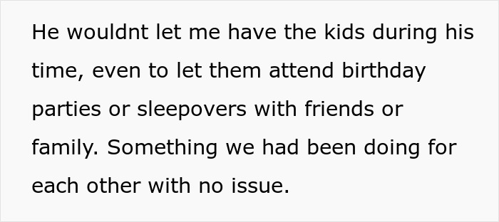 Text excerpt about a woman dealing with a toxic ex and his constant threats affecting family interactions.