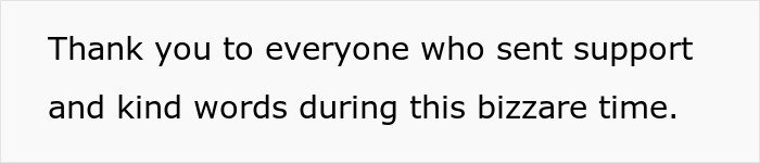 Text message saying thank you to everyone who sent support and kind words during a bizarre time, reflecting a polyamorous woman conflict scenario.