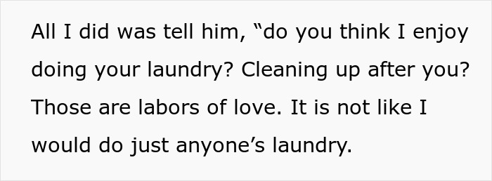 Text excerpt showing a wife expressing frustration about being treated like a servant and doing laundry unwillingly.