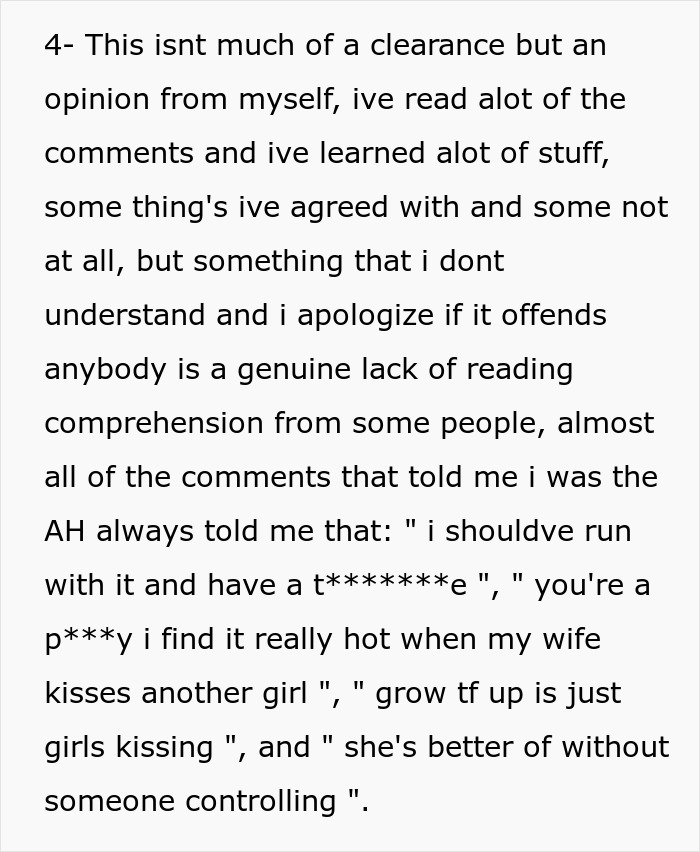 Alt text: Girlfriend kisses another woman in front of friends, causing boyfriend to want to break up over confusion and emotions.