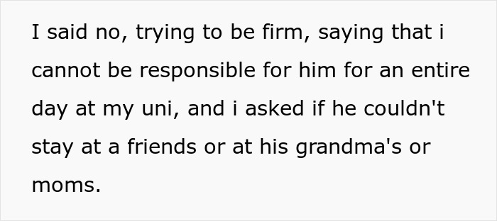 Text message about refusing to be responsible for girlfriend's son and suggesting alternative caretakers.