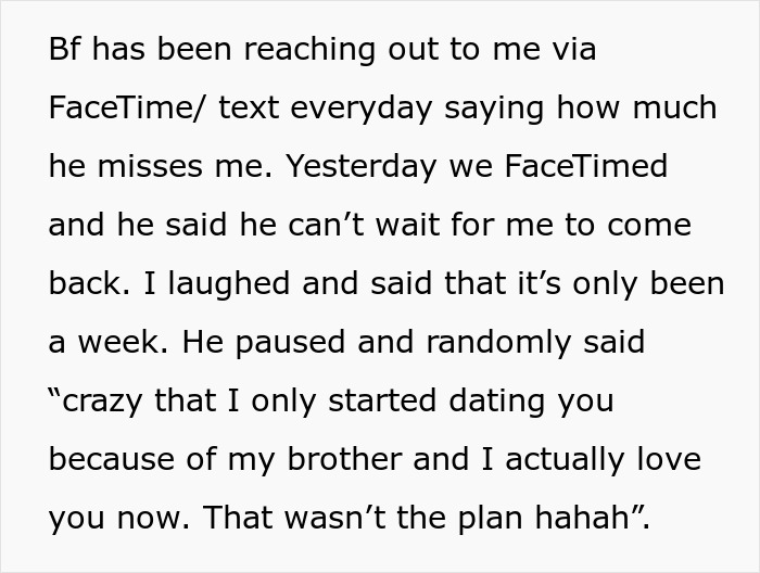 Text message conversation showing a boyfriend admitting his girlfriend was a sibling rivalry trophy before she breaks up and cuts ties. Text message conversation showing a boyfriend admitting his girlfriend was a sibling rivalry trophy before she breaks up and cuts ties.