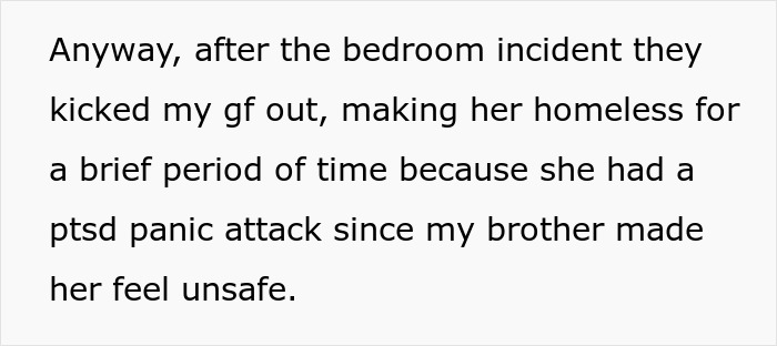 Text excerpt describing how entitled parents favor autistic brother while ignoring his creepy behavior causing distress.