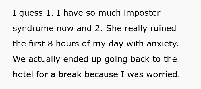 Text excerpt discussing anxiety and imposter syndrome related to Disneyland security questions about a disabled woman&rsquo;s service dog.