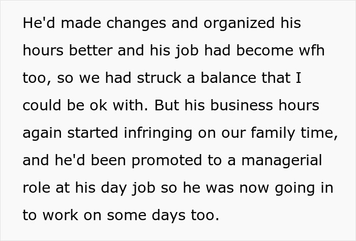 Family vacation conflict as husband prioritizes business over family time, leading wife to threaten a solo trip.