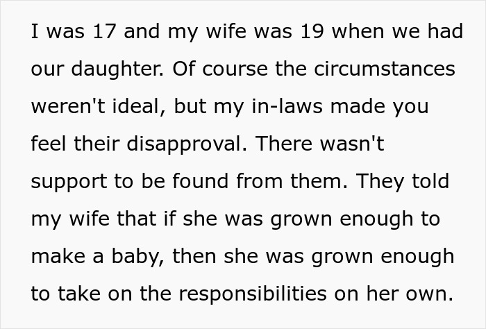 Text excerpt about young parents facing family disapproval and feeling like a single parent due to wife prioritizing work.