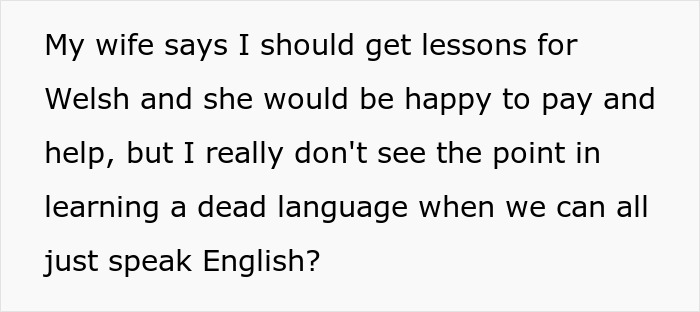 Text discussing dad calling mom&rsquo;s native language pointless and refusing to learn or support it despite offers.