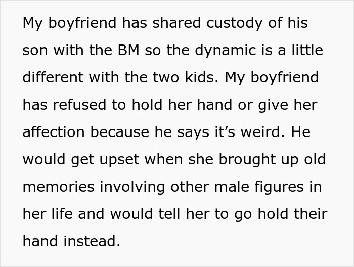 Text about boyfriend and daughter snitch drama involving custody and emotional distance in blended family dynamics. Text about boyfriend and daughter snitch drama involving custody and emotional distance in blended family dynamics.