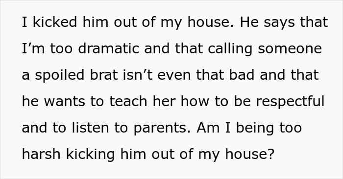 Text excerpt showing boyfriend-daughter snitch drama where conflict arises over respect and parenting styles. Text excerpt showing boyfriend-daughter snitch drama where conflict arises over respect and parenting styles.