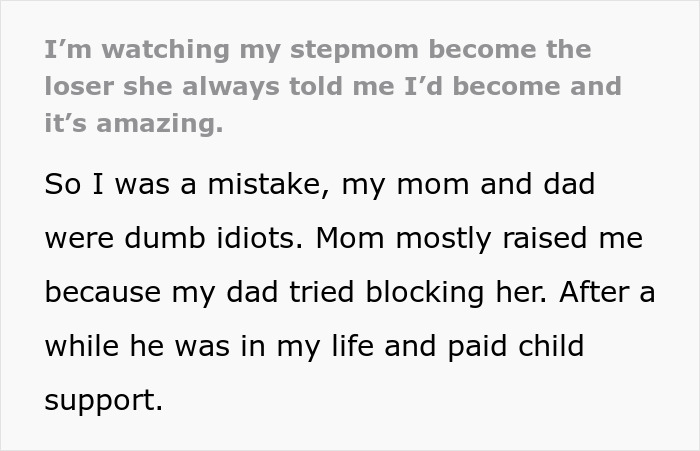 Alt text: Stepdaughter experiencing poetic justice as evil stepmom turns to wine after a failed life and downfall.