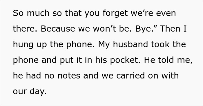 Text excerpt showing a woman purposely excluding sick daughter-in-law from family holiday and conflict reaction. Text excerpt showing a woman purposely excluding sick daughter-in-law from family holiday and conflict reaction.