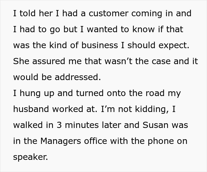 Text message describing a woman confronting her husband’s coworker who tried to seduce him at his workplace. Text message describing a woman confronting her husband’s coworker who tried to seduce him at his workplace.