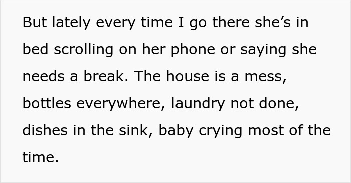 Alt text: Text describing a stay-at-home mom's messy house and baby crying, reflecting challenges of being a stay-at-home mom.