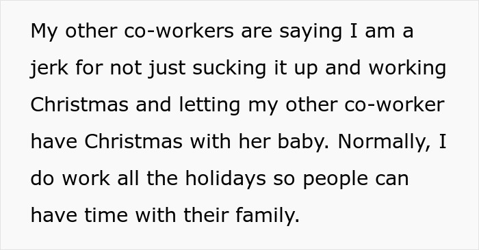 Hospital family first vacation policy causes conflict as child-free employee quits before Christmas holiday.