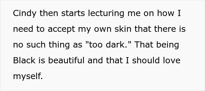 Text discussing acceptance of natural skin color, emphasizing black beauty and self-love in a lecture about skin and surgery.