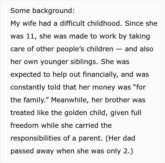 Background text about wife&rsquo;s difficult childhood and family dynamics, highlighting MIL plays the victim in gay couple conflict.