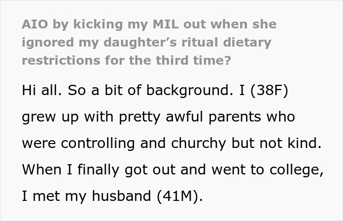Text post discussing a mom reaching breaking point as in-laws mock daughter&rsquo;s paganism and ignore dietary restrictions.
